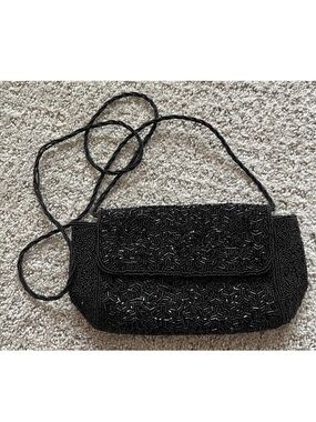 Inge Christopher Black Beaded Handbag Evening Wedding Formal Crossbody Vintage